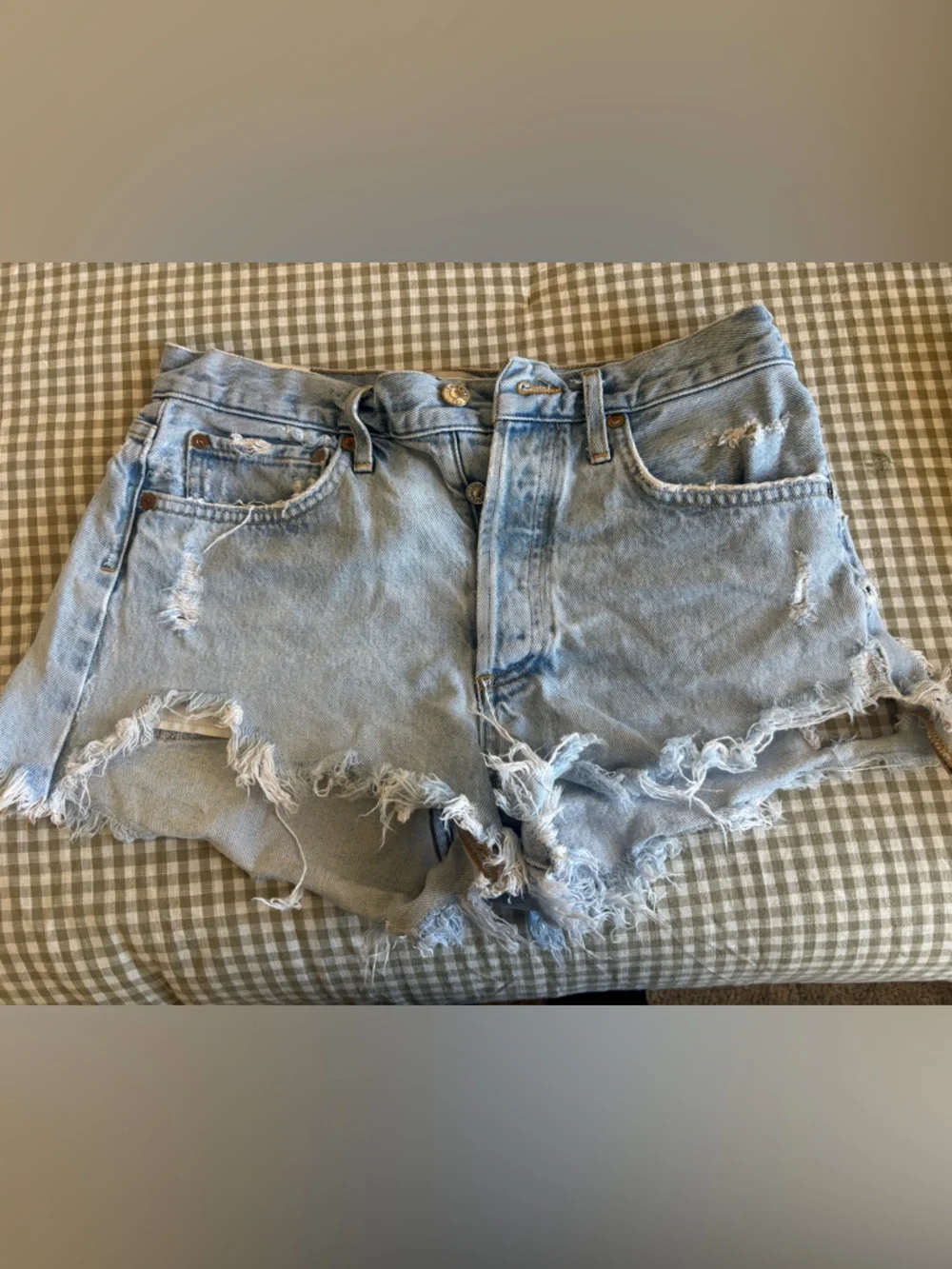 Agolde Light Blue Distressed Denim Women's Shorts - Picture 1 of 2